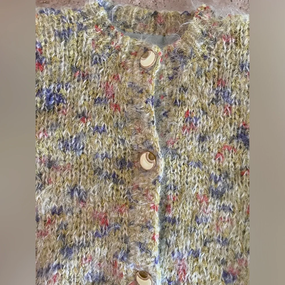 KNITTED Fuzzy Thick Button Up 3/4 Sleeve Lined Cardigan - Picture 3 of 4
